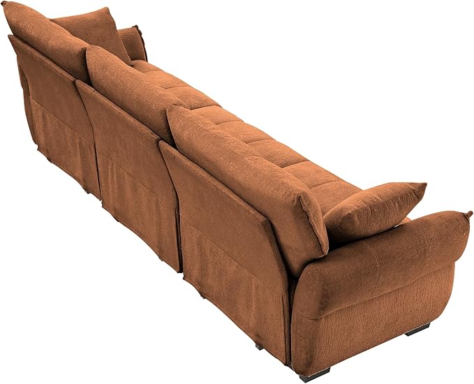 Modern Chenille Fabric 3-Seat Sofa w/ 2 Pillows, Premium Upholstery Living Room - Image 7