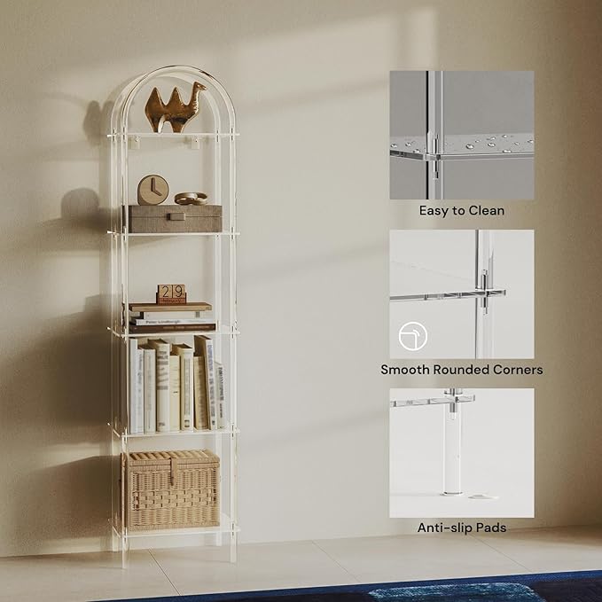 5-Tier Acrylic Arched Bookcase, 13.8''W x 11.8''D x 57.1''H, Open Display Book - Image 5