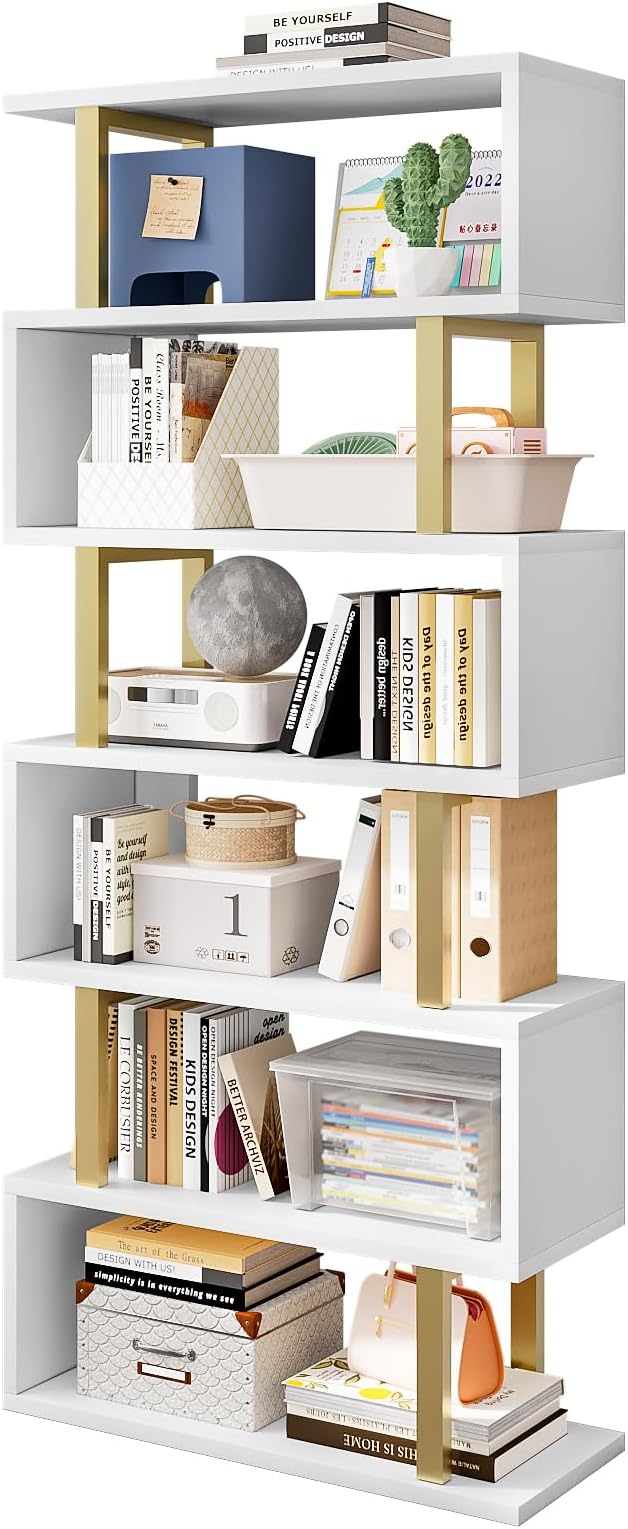 SORCEDAS Bookshelf Geometric Bookcase S Shaped Industrial Bookshelf Storage by SpecialYourHome