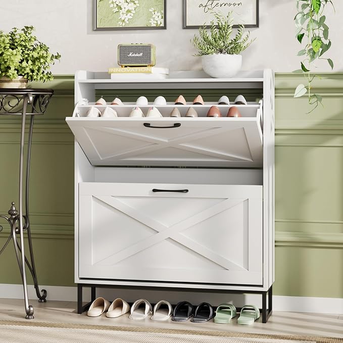 Maupvit Shoe Cabinet with 2 Flip Drawers, Freestanding Shoe Cabinet Organizer by MaupvitFurniture