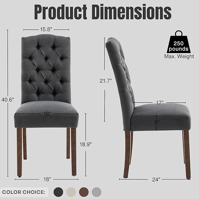 Tufted Upholstered Parsons Dining Chair Set Fabric Diner Accent Stylish Modern - Image 4