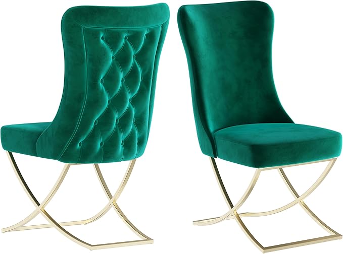 Ottomanson Royal Dining Chairs Set of 2 – Upholstered Tufted Microfiber by Ottomanson