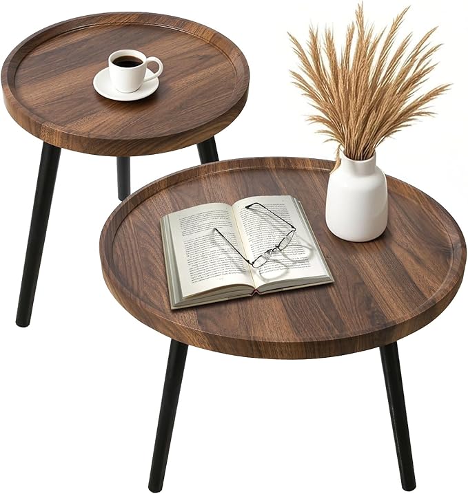 Nesting Coffee Table Set of 2, Modern Round Coffee Tables Nesting Side Table Set by Dongxw