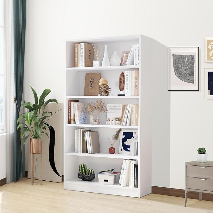 Wooden Bookshelf with Adjustable Shelves, 5 Tier Tall Bookcase by Unknown
