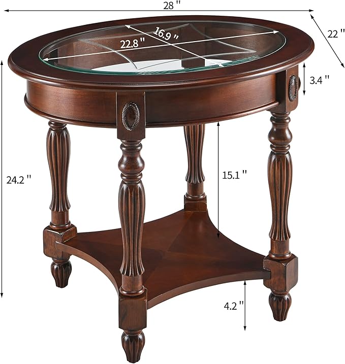 LEEMTORIG Oval Round Glass End Table, 2-Tier Solid Wood Glass Top End Side - Image 2