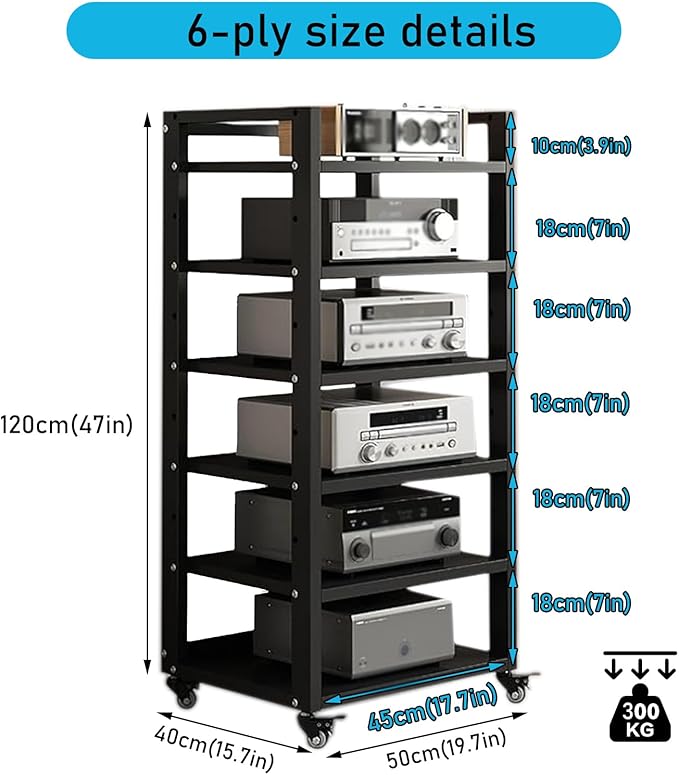 6 Tier Audio Rack Tower, CD Record Player Stereo Receiver AV Equipment Cabinet - Image 2