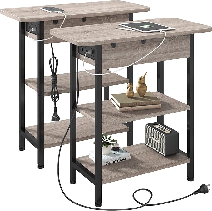 LIDYUK End Table with Charging Station, Nightstands Set of 2 by LIDYUK