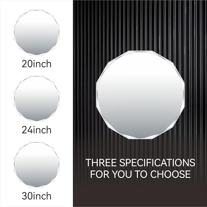 Single Beveled Edge Circle Mirror Frameless Wall Mount Bathroom Vanity Mirror - Image 6