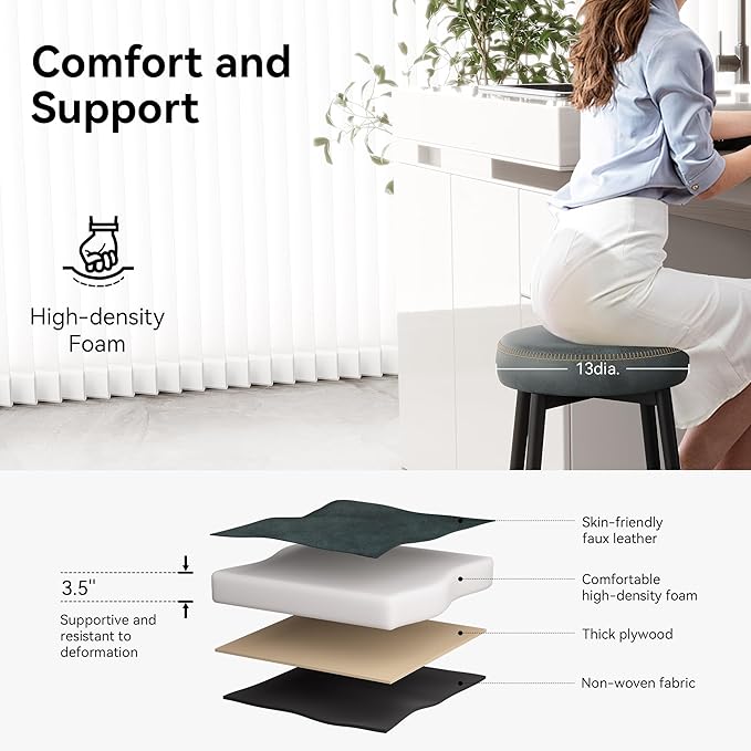 Counter Height Bar Stools, Upholstered Faux Leather Kitchen Counter Stools - Image 3