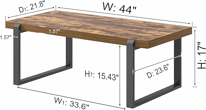 EXCEFUR Modern Coffee Table, Industrial Wood and Metal Center Table, Cocktail - Image 2