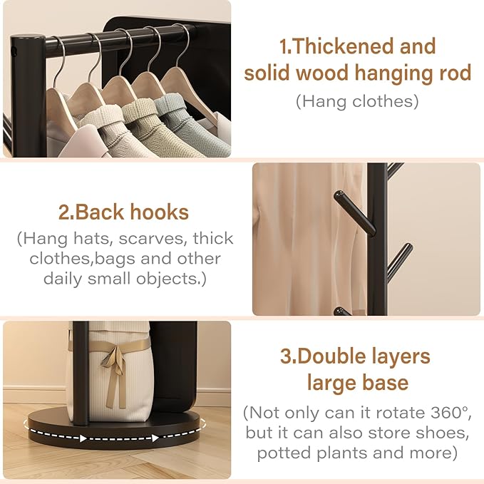70"x16"Full Length Mirror with Stand, Coat Rack with Mirror, Solid Wood Floor - Image 4