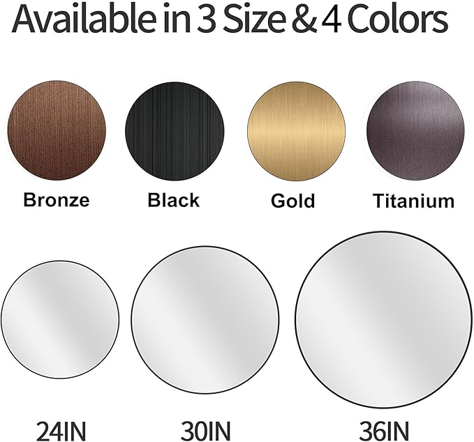 24 inch Round Titanium Mirror Wall Decor, Brushed Dark Grey Metal Framed Circle - Image 5