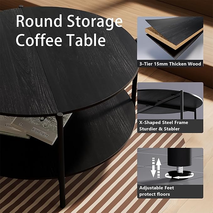 Round Coffee Table, 2-Tier 32.9" Circle Coffee Tables - Image 4