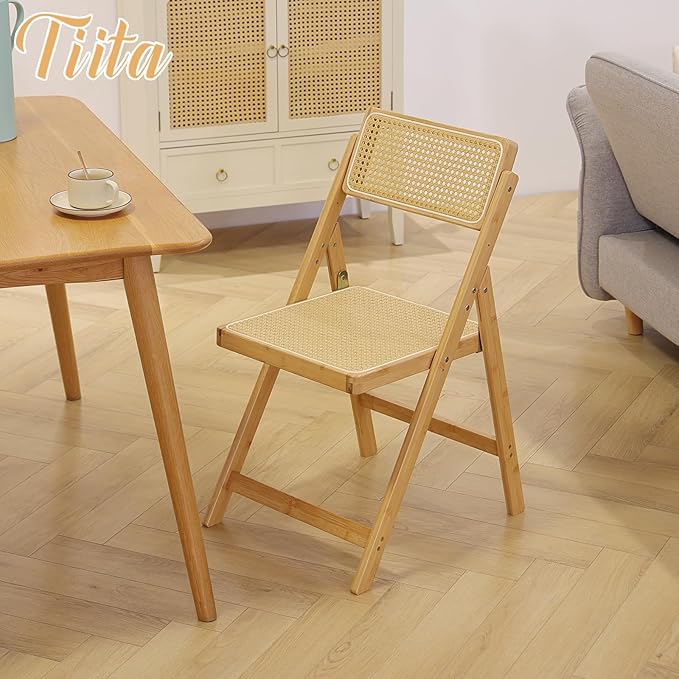 Tiita Rattan Dining Chairs Set of 1, Mid Century Modern Folding Chair, Bamboo - Image 8