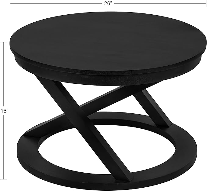 Kate and Laurel Aja Modern Round Wood Coffee Table; 26 Inch Diameter; Black; - Image 3