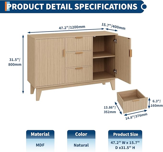 Garvee 47.2" Fluted Buffet Cabinets - Image 2