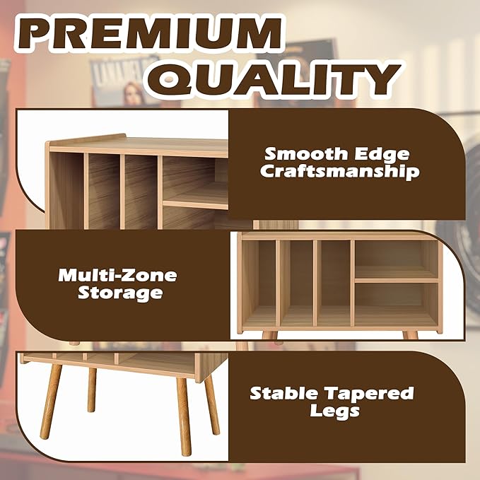 Record Player Stand with Vinyl Storage, Wooden Record Player Table with 5 - Image 4