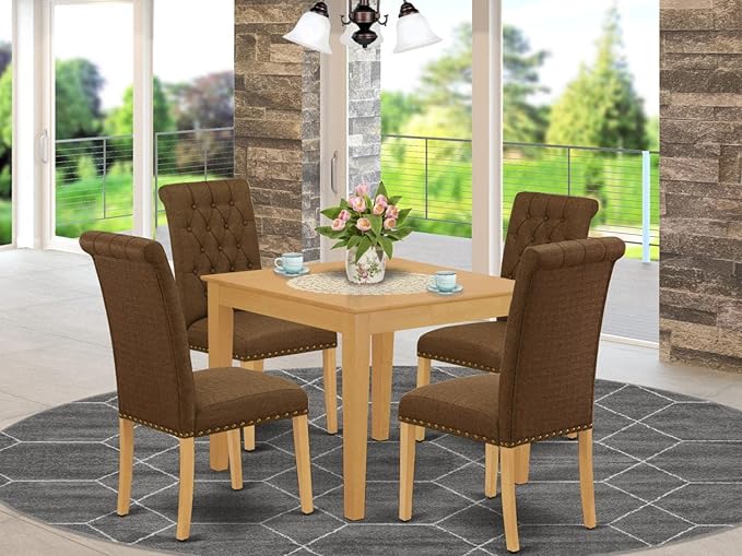 East West Furniture OXBR5-OAK-18 5 Piece Dining Room Furniture Set Includes a - Image 6