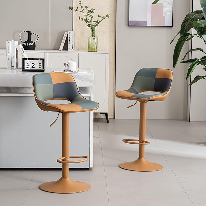 YOUNIKE Bar Stools Set of 2, Boho Colorful Patchwork Barstools, Adjustable - Image 7
