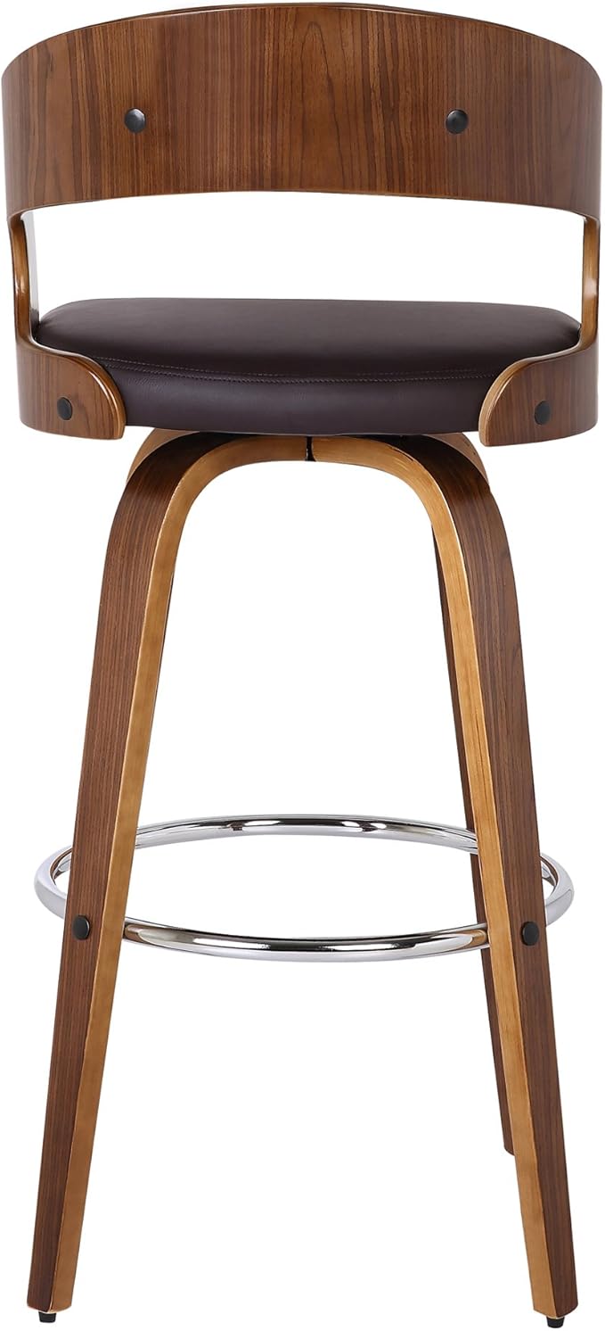 Armen Living Shelly 30" Bar Height Swivel Brown Faux Leather and Walnut Wood - Image 6
