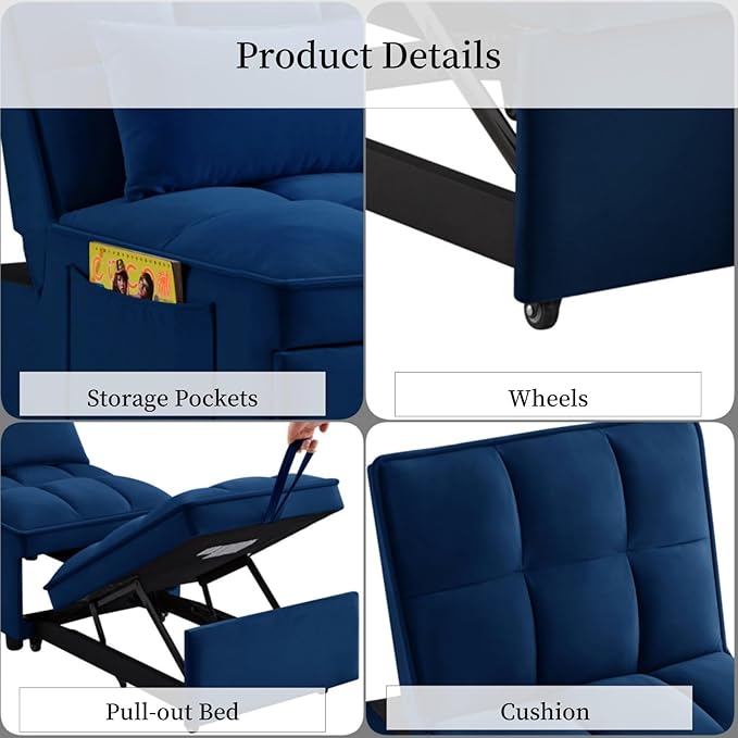 KEIKI Velvet Single Convertible Sleeper Chair Sofa Bed - Image 5