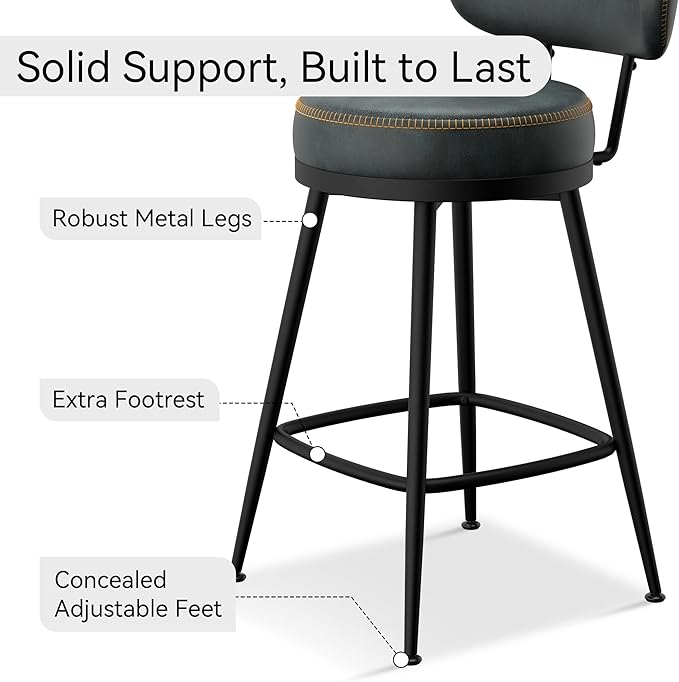 Counter Height Bar Stools, Faux Leather Kitchen Counter Stools - Image 4