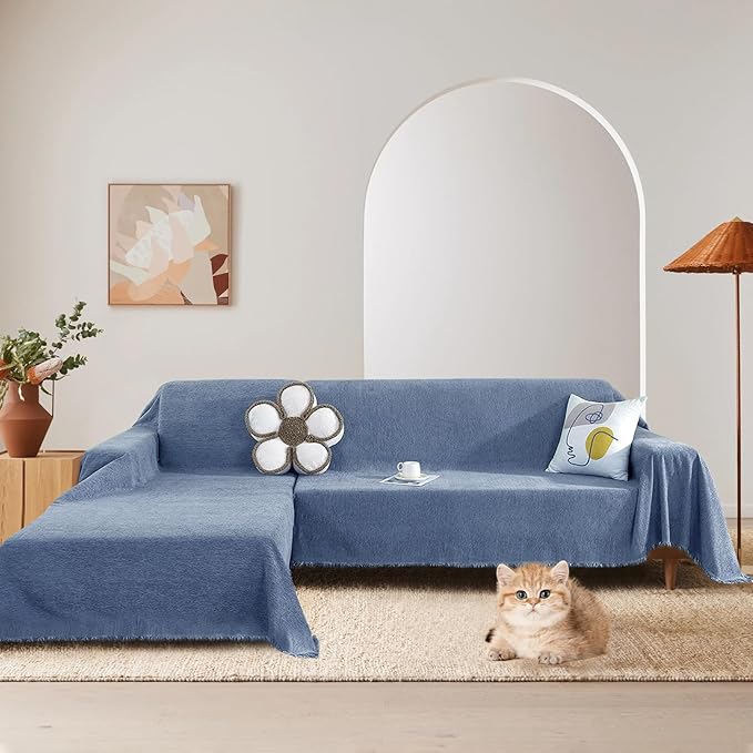 STACYPIK Stylish Blue Sofa Cover Chenille Herringbone Couch Covers - Image 4