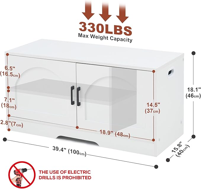 Storage Bench, 39.4" Shoe Bench - Image 2
