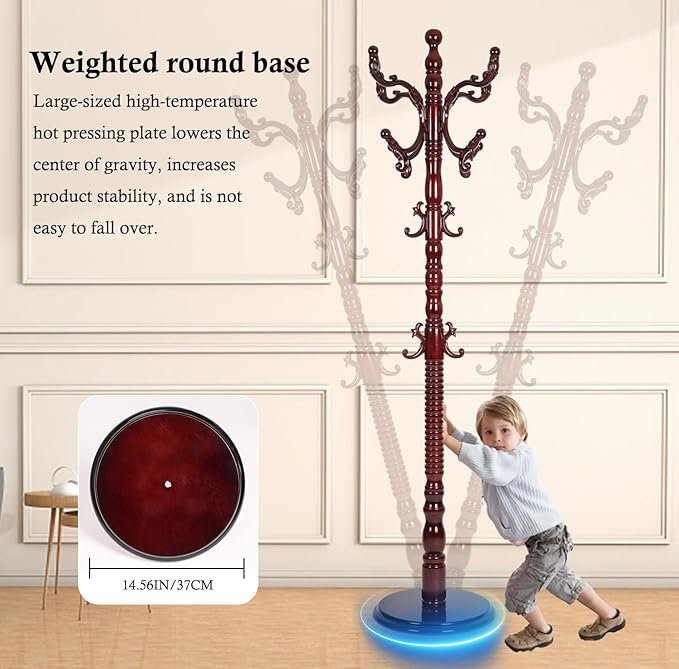 Coat Rack Stand, Solid Wooden Coat Tree - Image 3