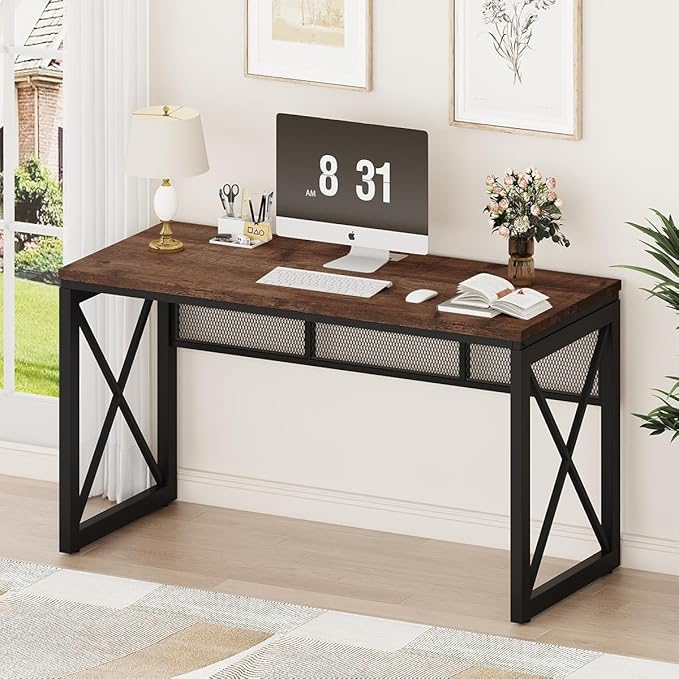 BON AUGURE Farmhouse Computer Desk, Modern Industrial Home Office Desks by BONAUGURE