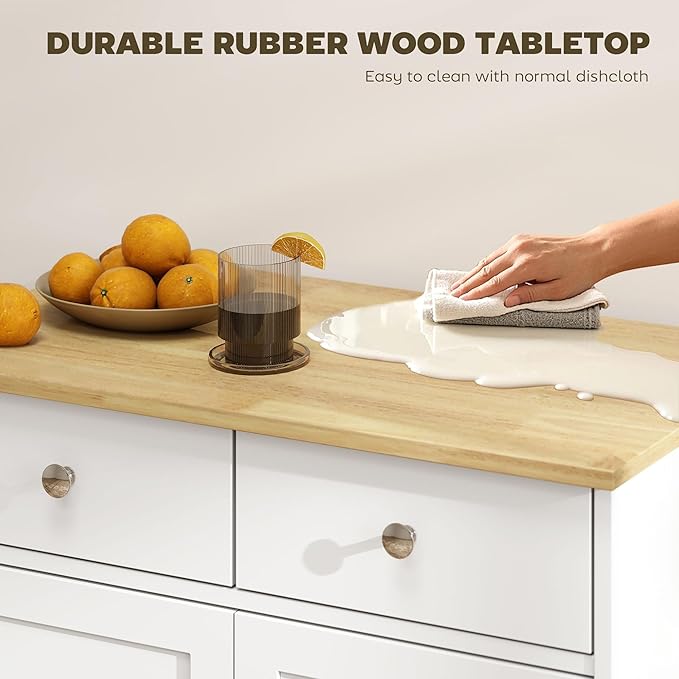 HOMCOM Sideboard with Solid Wood Countertop, Modern Kitchen Storage Cabinet - Image 5