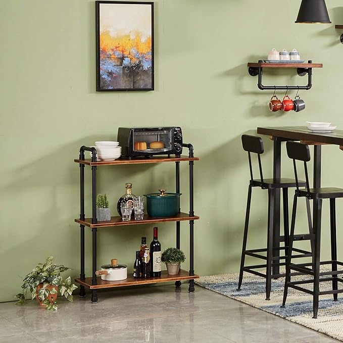 Industrial Bookshelf, 3 Tier Pipe Shelving, Industrial Pipe Shelf - Image 9