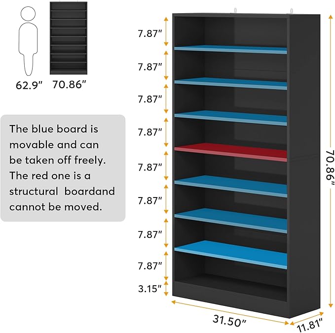 Tribesigns Shoe Cabinet, 9 Tiers 40-45 Pairs Heavy Duty Wood Freestanding Shoe - Image 2