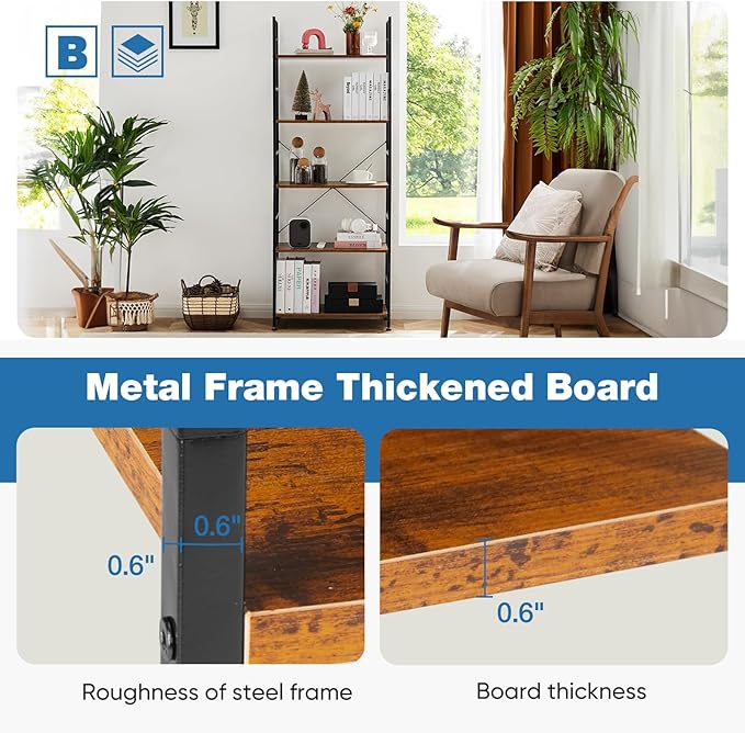 DUMOS 5-Tier Book Shelf Tall Modern Bookcase Set of 2 - Image 5
