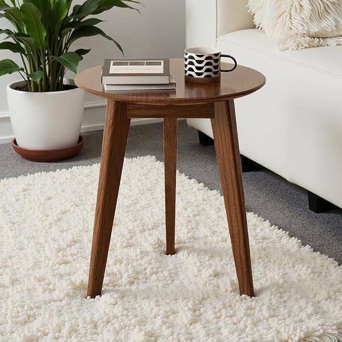 100% Solid Oak Round Side Table Set of 2, Small Bedside Table - Image 6