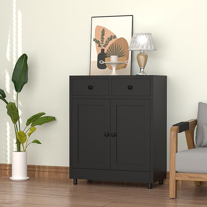 Metal Storage Cabinet with 2 Drawers and Adjustable Shelf, Sideboard Buffet - Image 2
