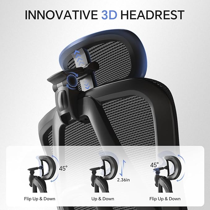 Ergonomic Office Chair with 3D Lumbar Support/Headrest/Armrest/, Mesh Executive - Image 8