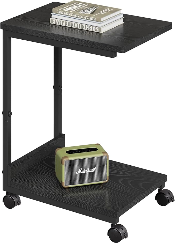 Side Table, C Table with 2-Tier Storage Shelf, End Table with Metal Frame by YETOM