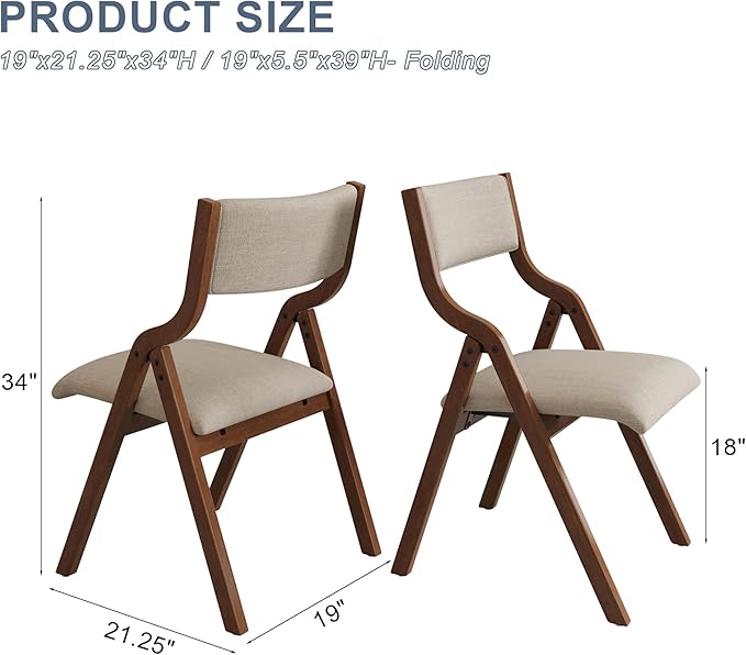 Folding Dining Chairs Set of 2, Upholstered Kitchen Chair - Image 2