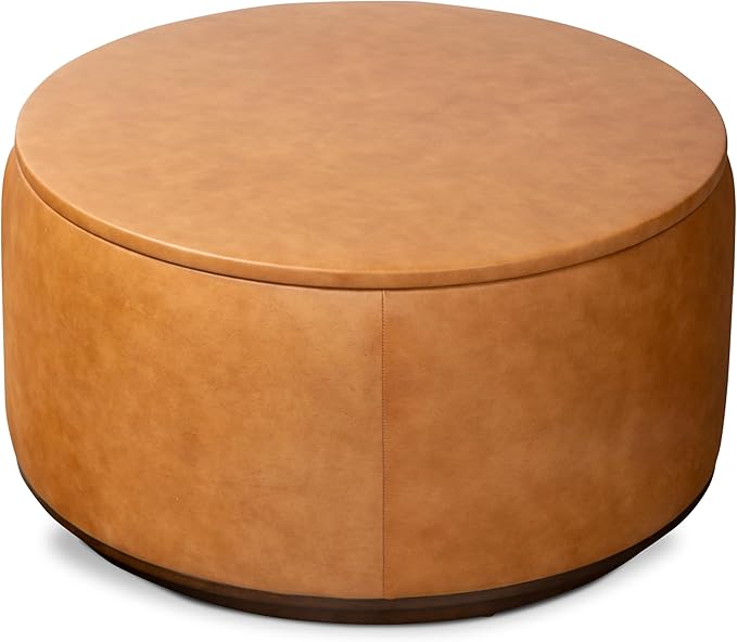 POLY & BARK Herve Storage Ottoman in Cognac Tan - Image 4
