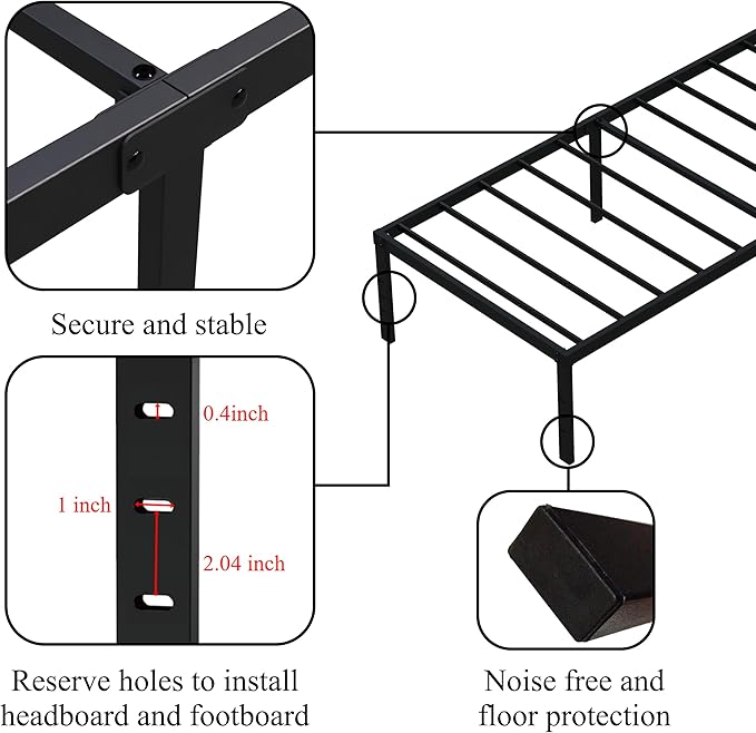 Twin Bed Frame No Box Spring Needed, 14 Inch Heavy Duty Metal Platform Bed - Image 7