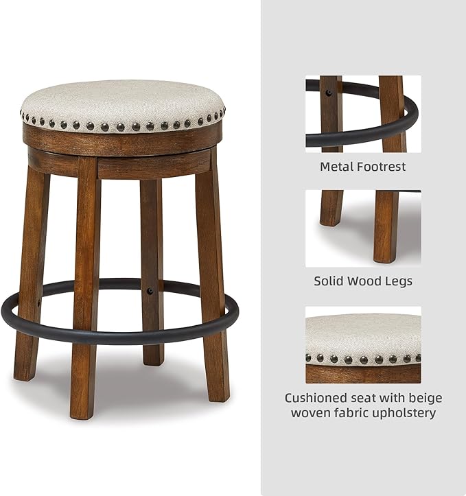 Signature Design by Ashley Valebeck 24" Counter Height Upholstered Swivel Stool - Image 6