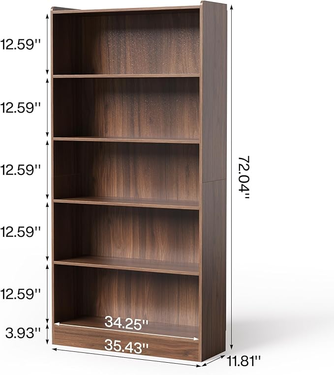 LITTLE TREE 72-Inch Tall Bookcase, 6-Tier Wooden Large Bookshelf, Wide Bookcase - Image 3