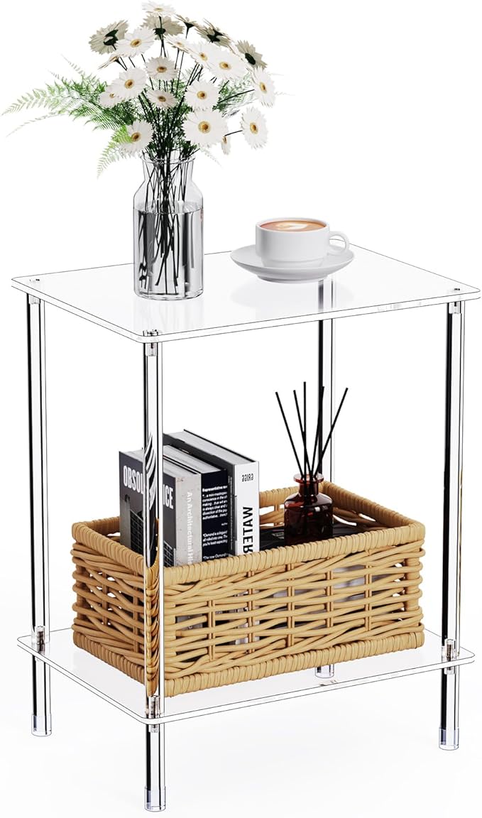 Clear Acrylic Side Table, 2-Tier End Table by Bkemiy