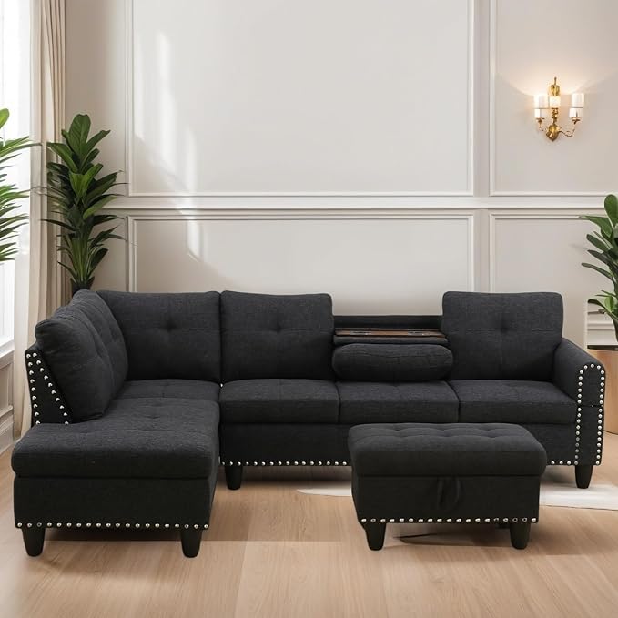 L Shaped Sectional Couches for Living Room, Modular 4 Seat Sofa - Image 3