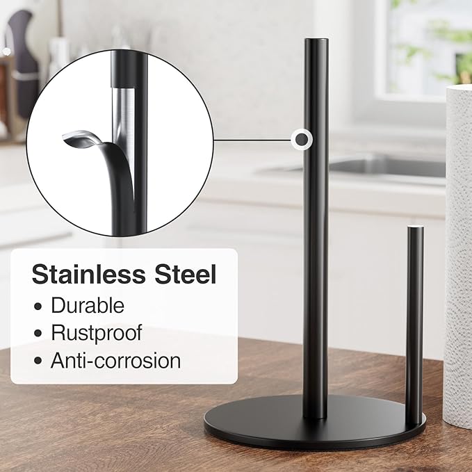 Paper Towel Holder Black, Premium Stainless Steel Kitchen Roll Dispenser - Image 3