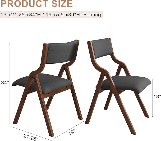 Folding Dining Chairs Set of 2, Upholstered Kitchen Chair - Image 2