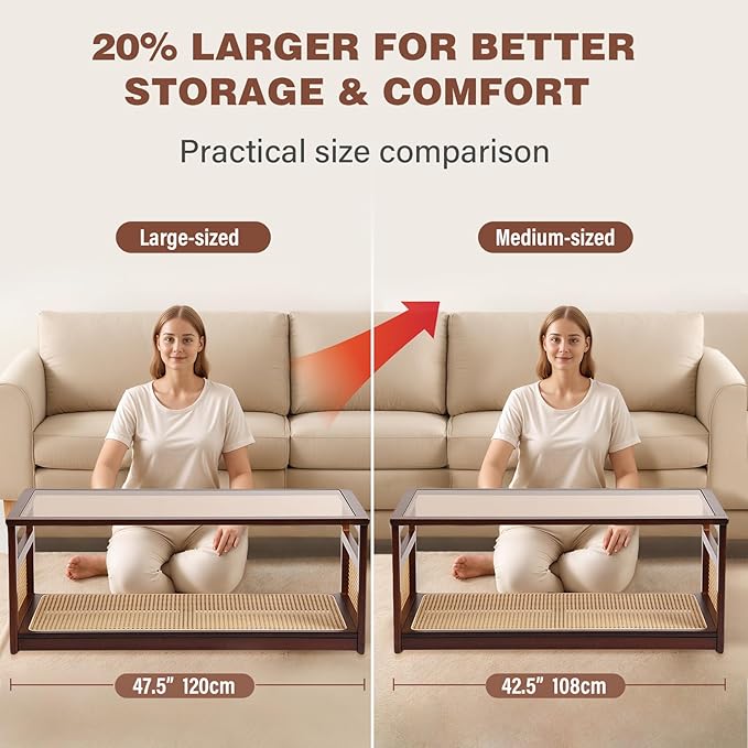 Welnow Rattan Coffee Table for Living Room, Modern 2-Tier Rectangle Center Table - Image 5