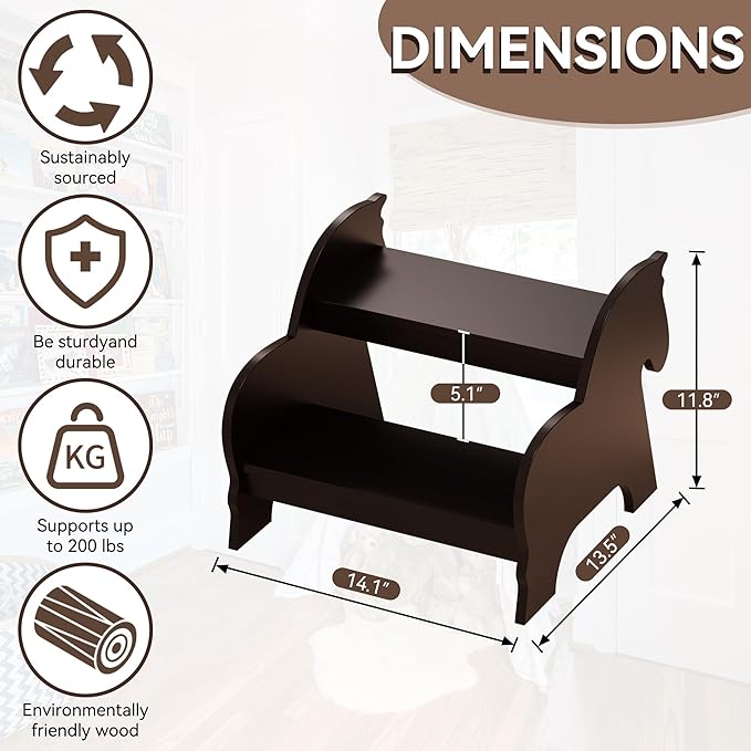 Wood Step Stools for Kids, Child Two Step Stool of Horse Shape, Toddler Step - Image 7