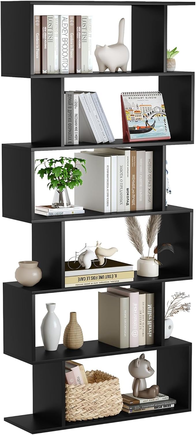 Yusong Bookshelf 6-Tier, Geometric Bookcase S Shaped Book Shelves by Yusong